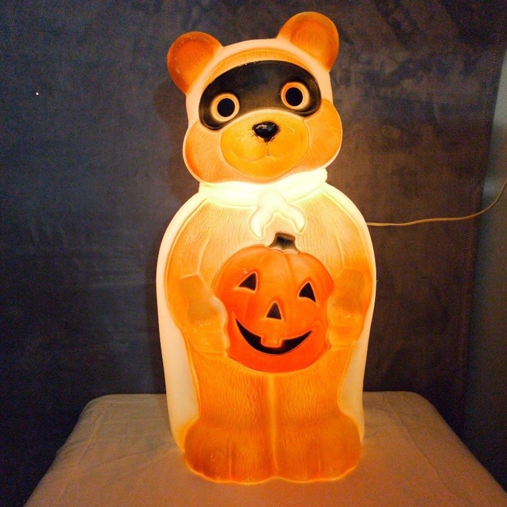 Vintage 1995 Empire Halloween Bear Blow Mold Mask Cape Pumpkin Light Up 22"